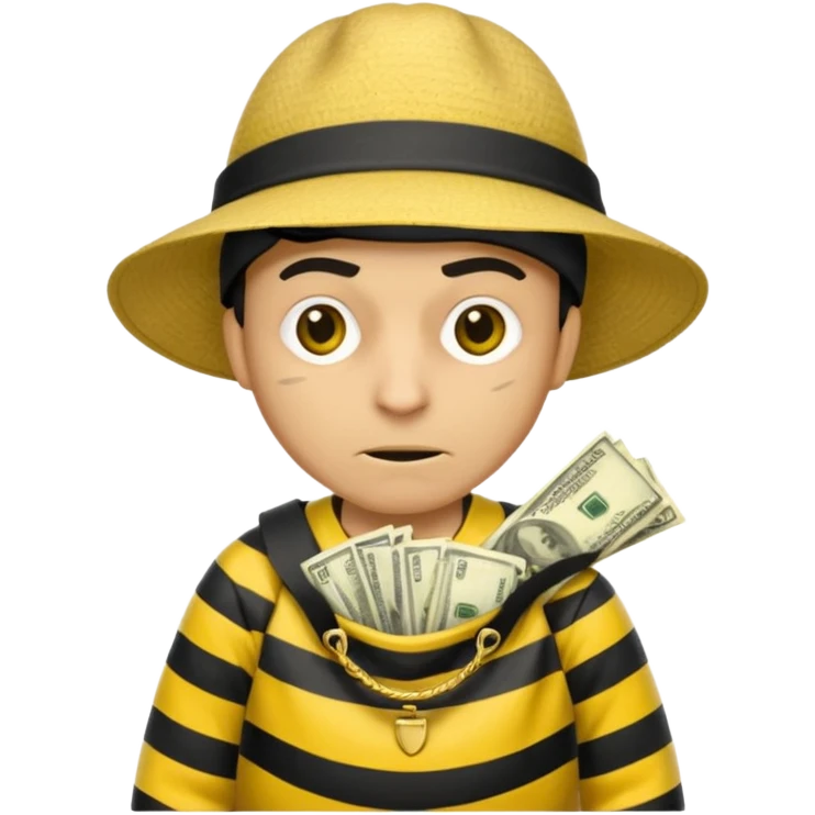 A Robber that just robes a bank** and that has yellow and black stripes that has a bag qith money inside with a chapeau and that looks mean emoji