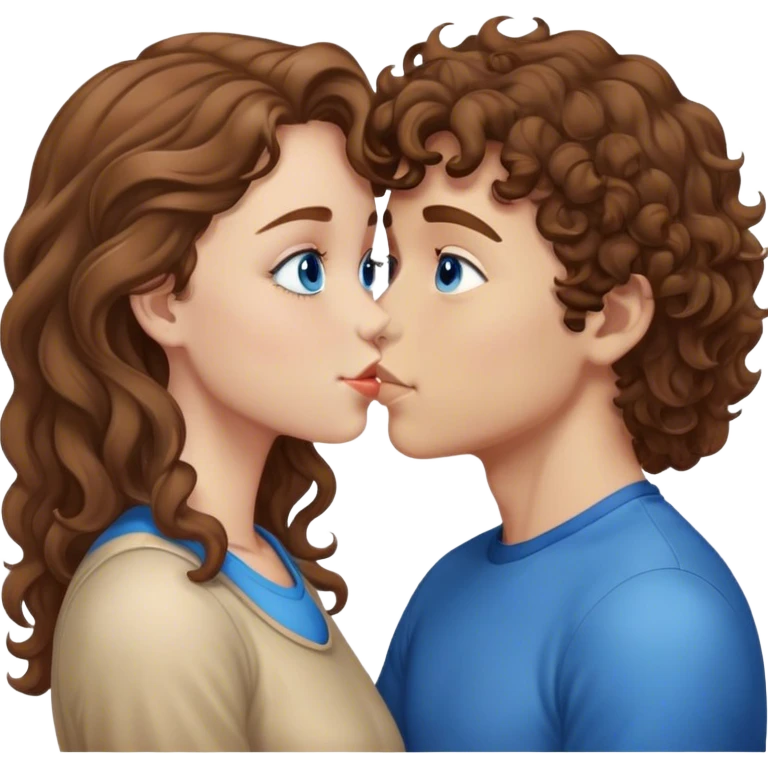 boy with light brown wavy hair and blue eyes giving a forehead kiss to a girl with brown curly hair and brown eyes  emoji