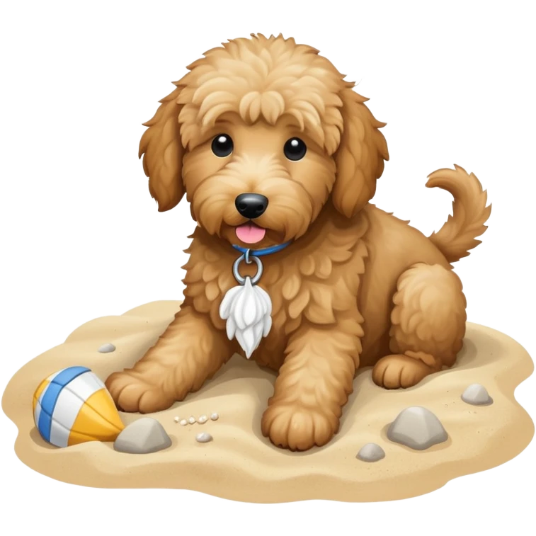 goldendoodle digging on the beach emoji