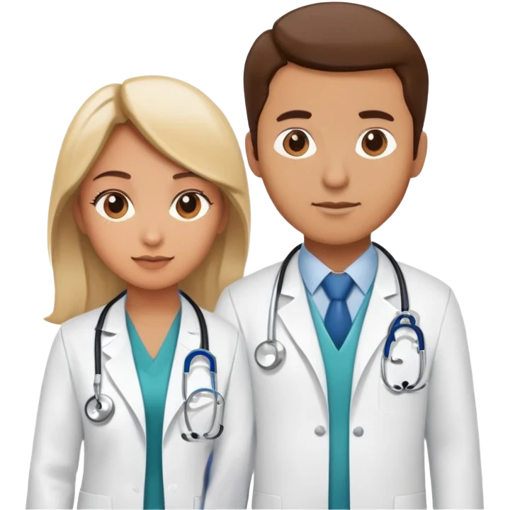 Female doctor and male doctor with medical symbols emoji