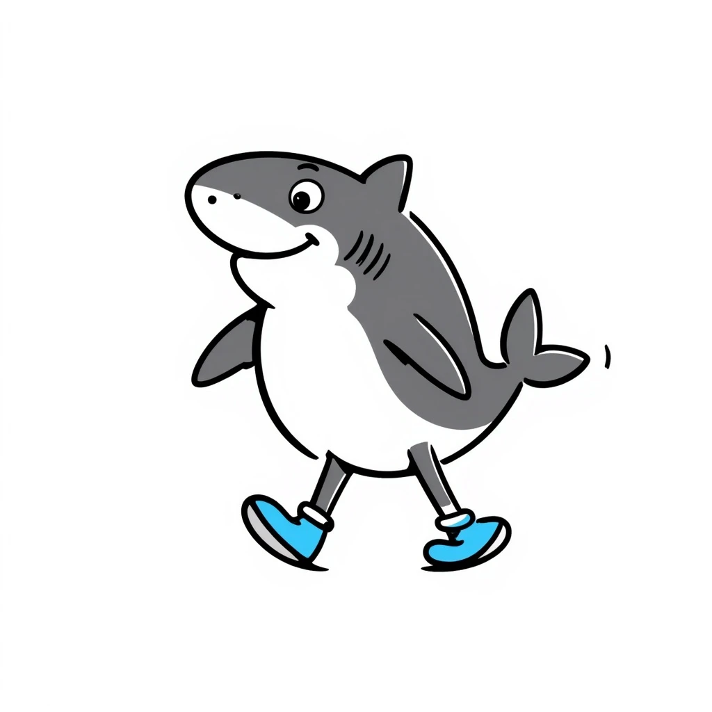 a shark walking with blue shoes emoji