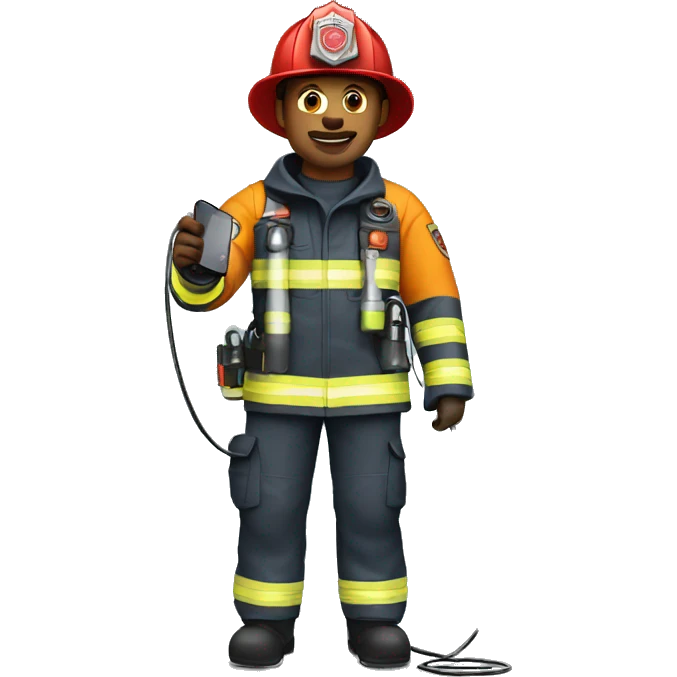 Firefighter holding a phone charging cable emoji