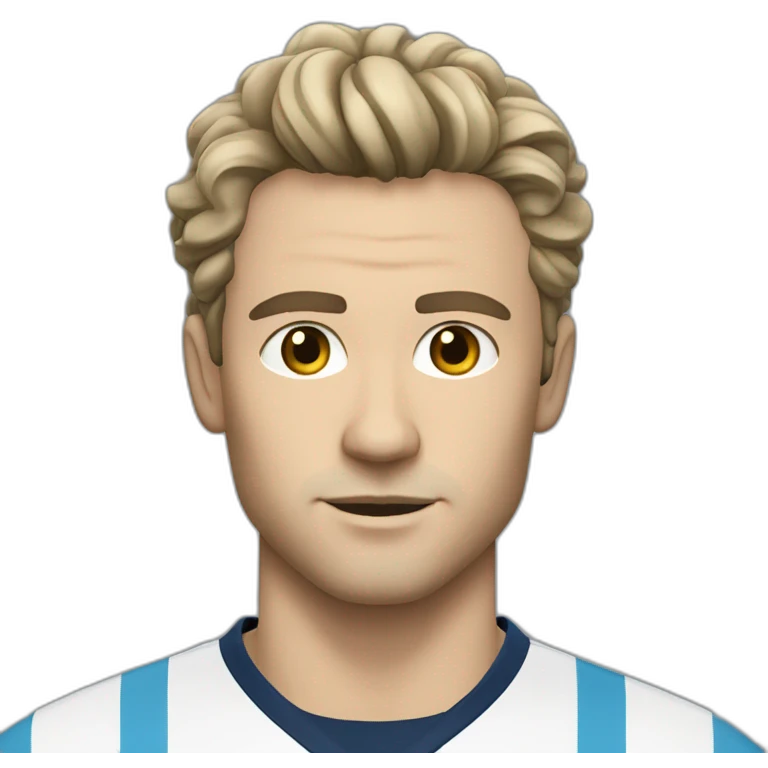 Man with slightly curly and medium-length hair, Marseille football shirt, no beard, without moustache, beige skin, Black Hair  emoji