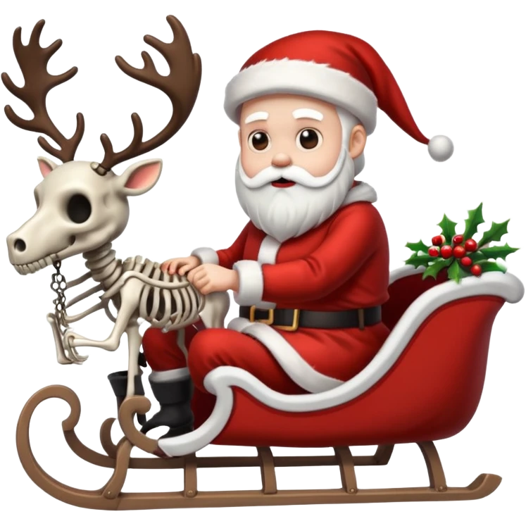Grim Santa with a sleigh and skeleton reindeer emoji