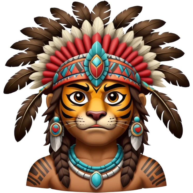 Aztec tiger warrior with feathered headdress emoji