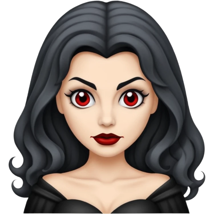 vampira com a cor de pele cinza, cabelo ondulados preto  emoji
