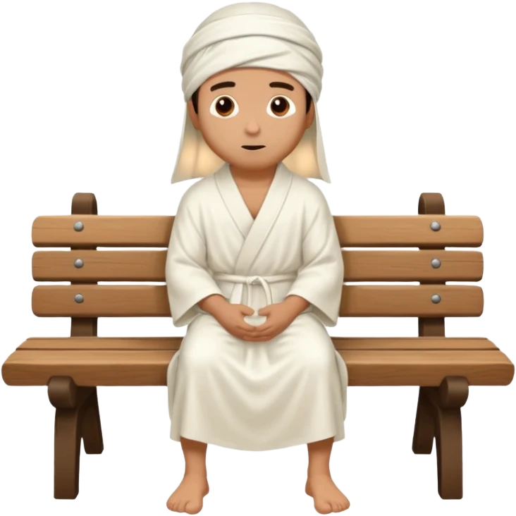 fullbody Pharisee, sitting on a bench, long robe, head covering, thoughtful expression emoji