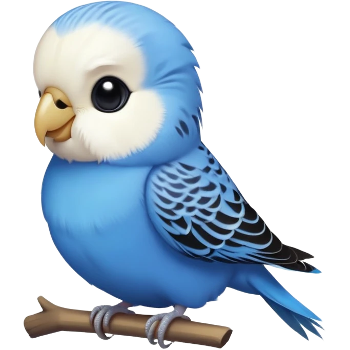 cinematic-cute-blue-budgie-portrait-emoji,-head-tilted-playfully-and-inquisitively,-featuring-a-brilliant-blue-feathered-fur-and white and black face-with-a-natural-sheen,-round,-sparkling-dark-eyes-filled-with-curiosity,-simplified-yet-irresistibly-adorable emoji