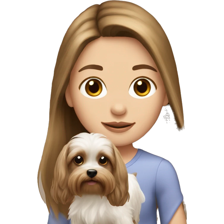 Brunette long hair light white girl with frekles with yorkie puppy emoji