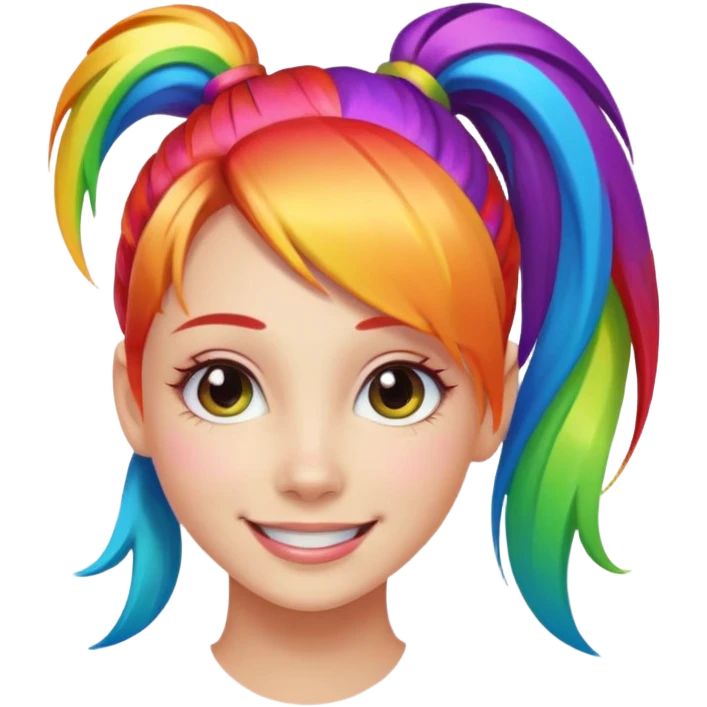 Girl with rainbow ponytail — bright gradient strands flowing emoji