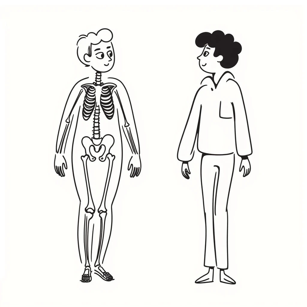 hand-drawn human body diagram with labeled parts emoji
