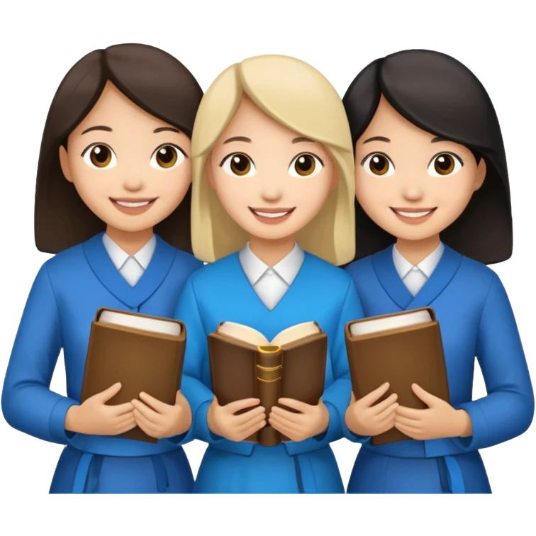 8 asian girls in a group, holding bibles emoji