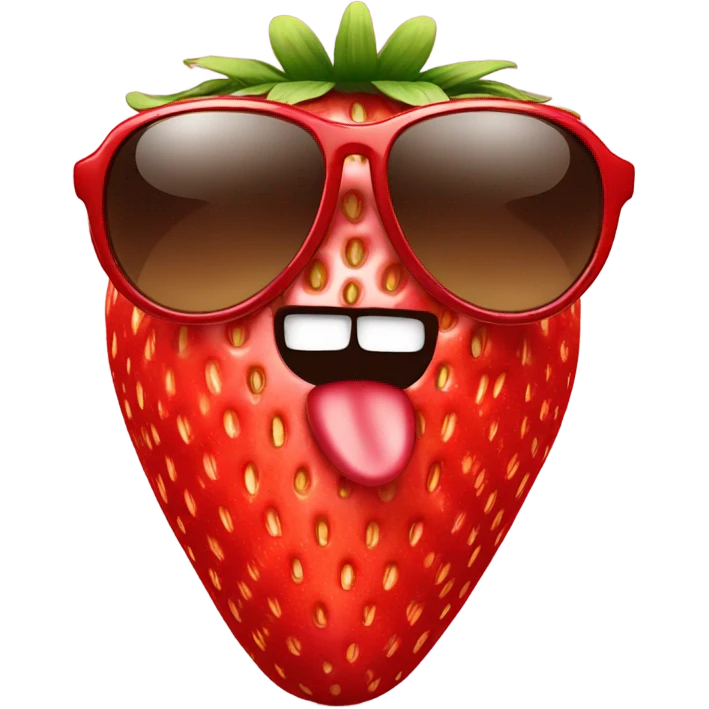 A strawberry with sunglasses and big nose  emoji