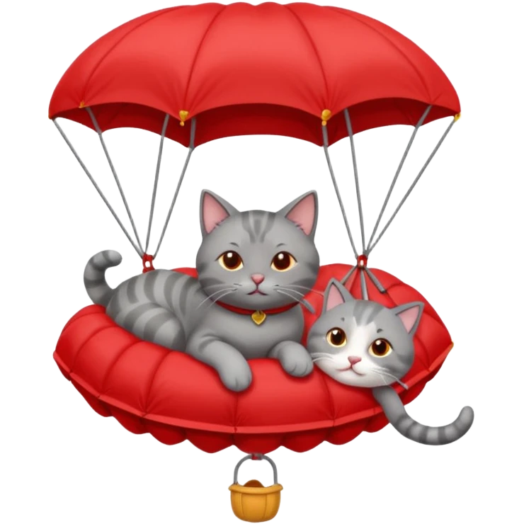 sleepy gray cat riding red parachute emoji
