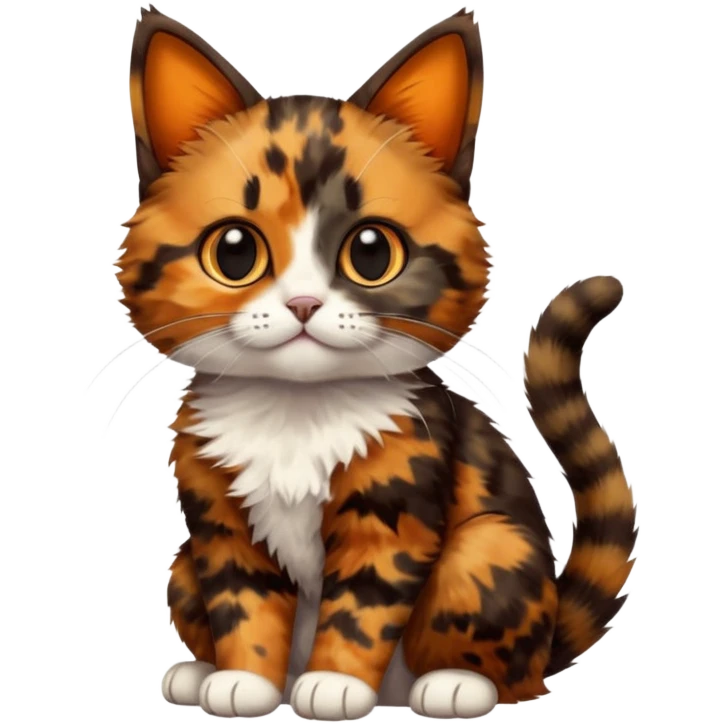 A high-resolution photo-realistic digital illustration of a brown multicoloured  tortoiseshell cat kitten, chest upward emoji