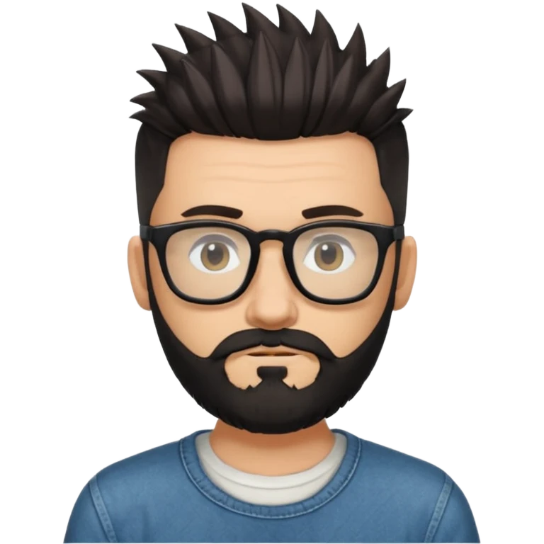 یه پسر سفید پوست با ریش مشکی و مدل موی جذاب که موهاش رو به بالاهست و عینک زده مدل موهاش اسپایکی باشه و لباسش هم رسمی نباشه emoji