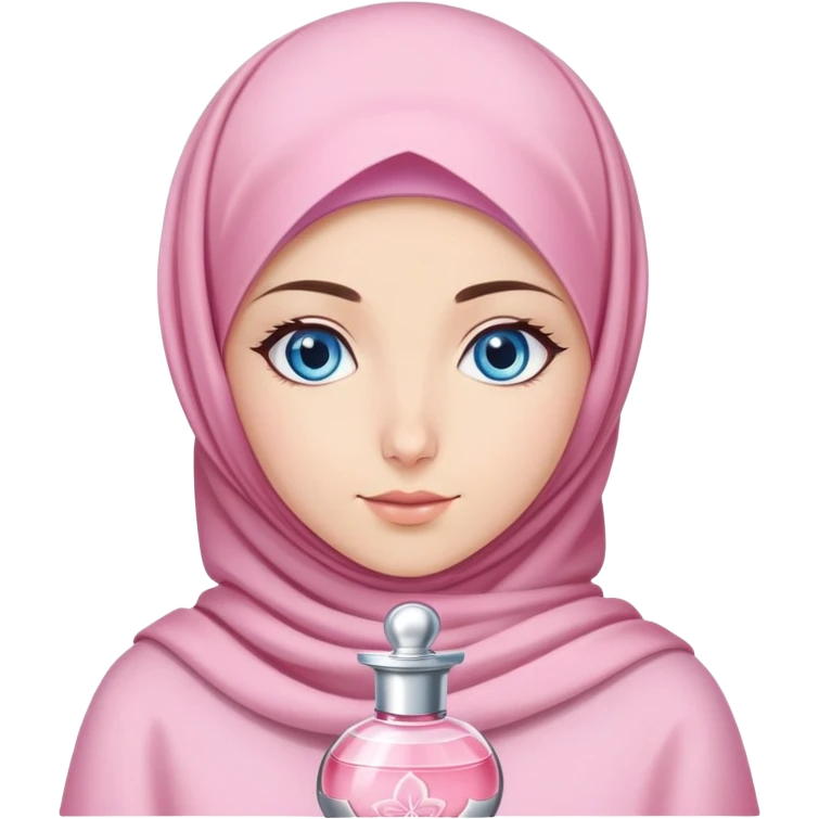 Turkish beautiful finish Konya girl blue eyes with light sakura and pink hijab islamic dress and She's wearing sakura perfume emoji