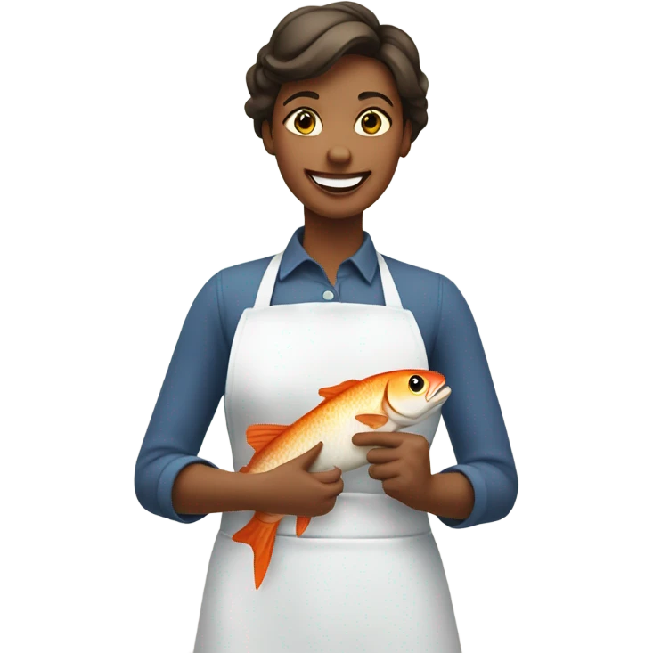 smiling mom in apron with fish emoji