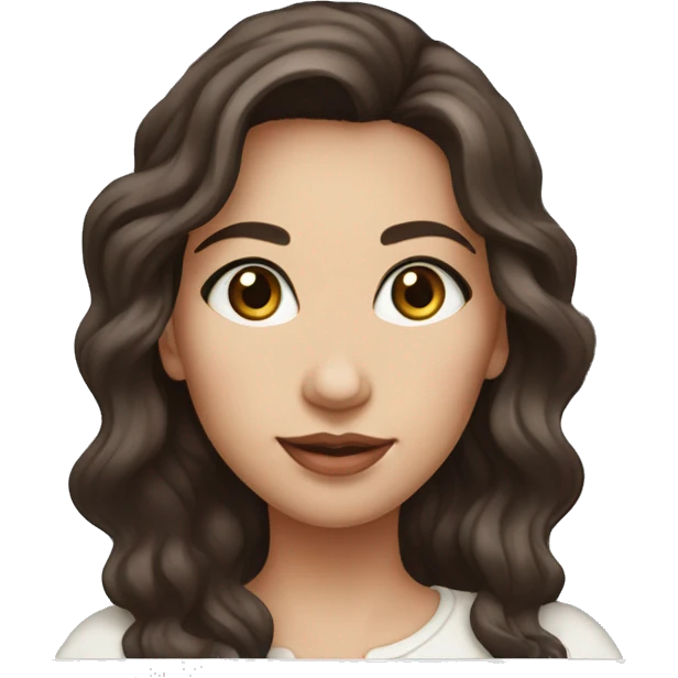 Girl with wavy dark brown hair dark brown eyes wearing pearls and white skin hold macbook emoji