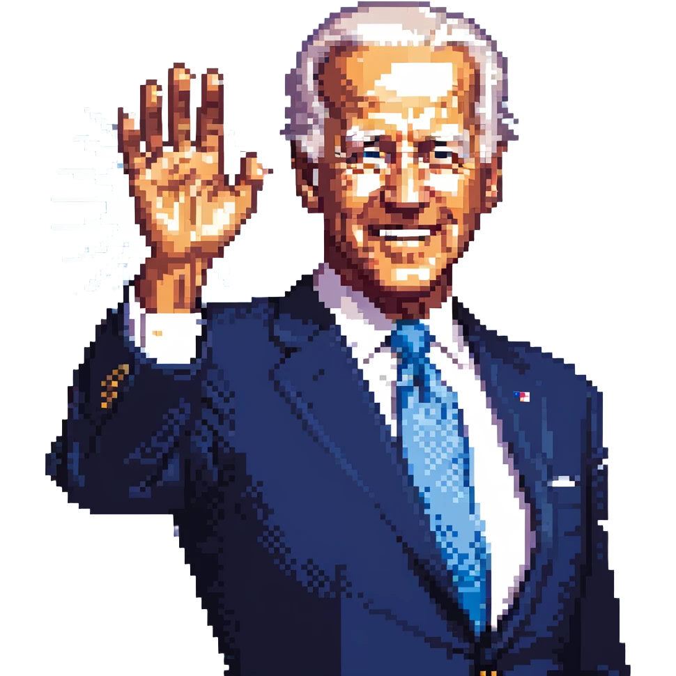 Joe Biden unleashing a blue power wave from his hand emoji