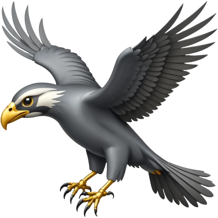 Emoji-style icon of a large metallic predatory bird flying, sharp wings, steel texture, dramatic pose, no gold no yellow emoji