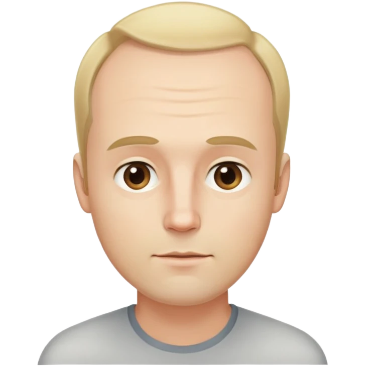 Đàn ông, mặt to, tóc vàng nhạt rất ít tóc cằm dài, mặt đầy đặn trán cao emoji