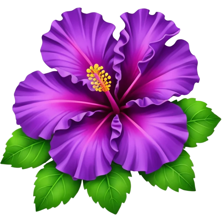 purple hibiscus with leaves emoji