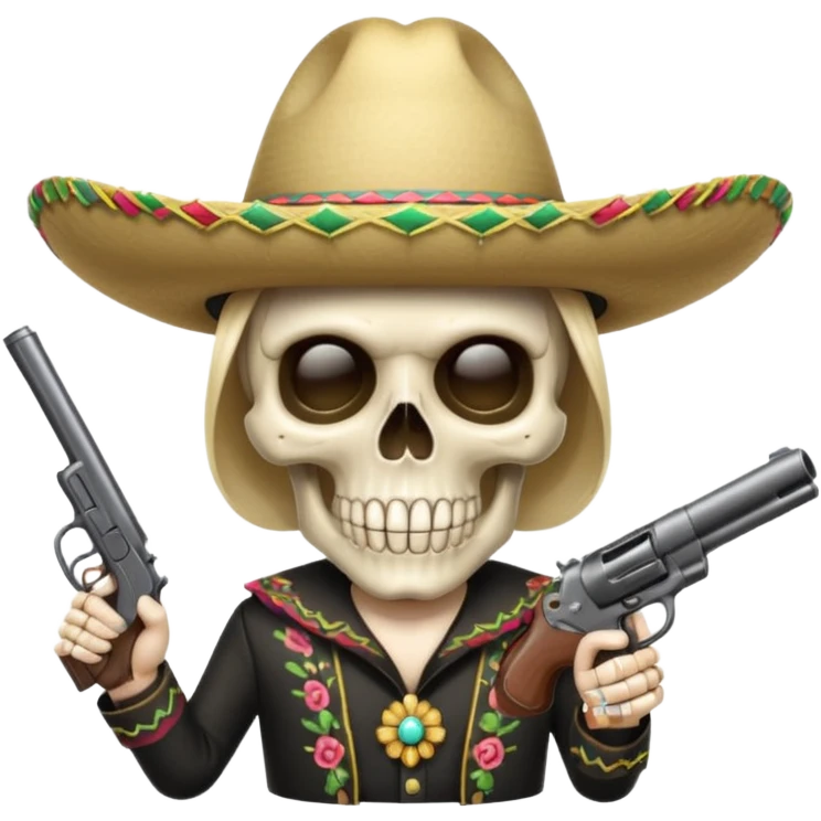 skull wearing mexican hat with a gun emoji