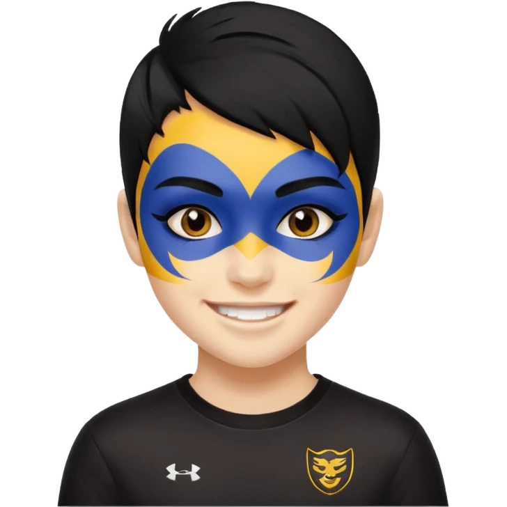 A black hair teen supporter with bold full-face paint, smiling with fierce team spirit. blonde hair emoji