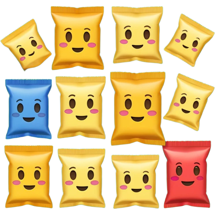 A lot of emojis all different in colors and style but all of them related to chips and chips packs and all of them on a green background emoji
