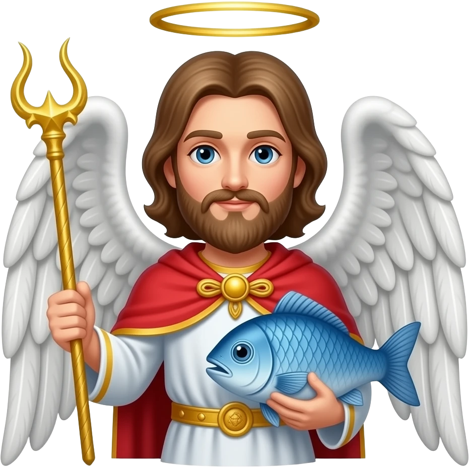 St. Raphael the Archangel holding a staff and a fish emoji