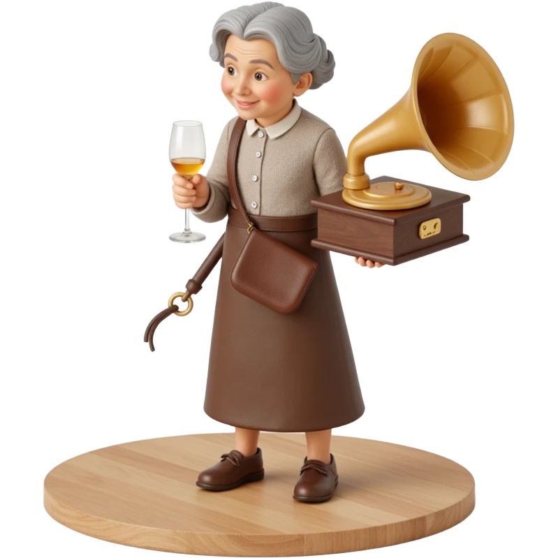 old lady with wineglass listening to gramophone emoji