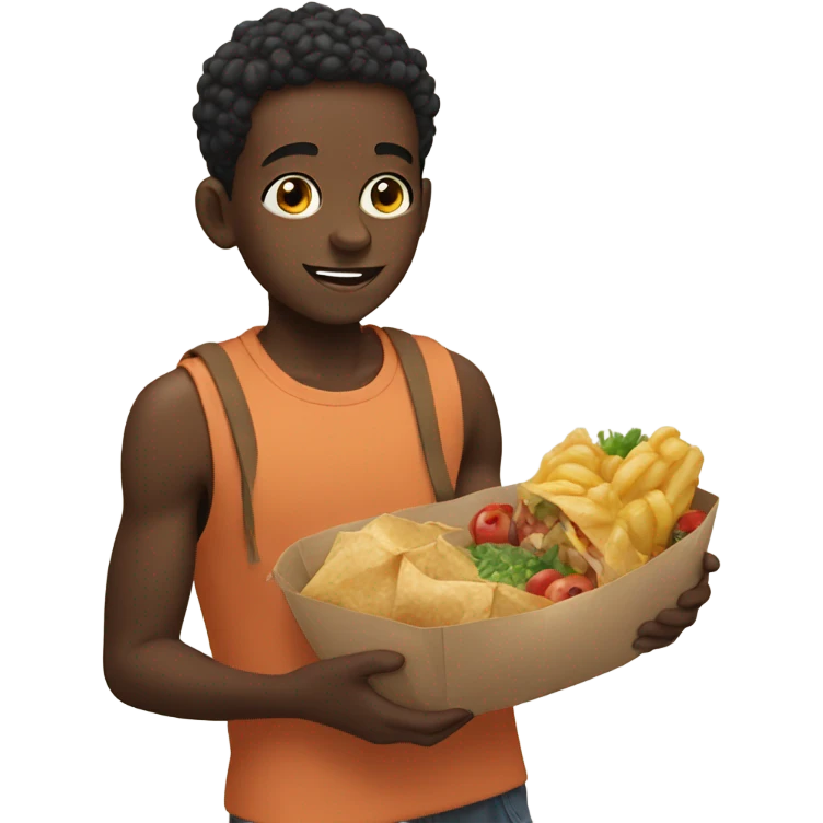 black boy with food emoji