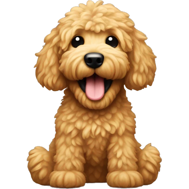 Golden doodle with human teeth and human arms and legs  emoji