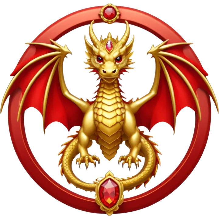 Golden dragon with wings crest / brosch in a circle with red gems and no background emoji