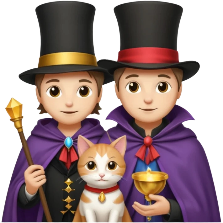 magician couple and their pet cat emoji