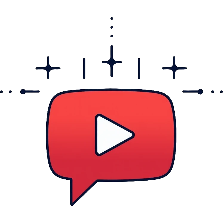 Minimalist logo for an AI YouTube video chat assistant, featuring a red play button inside a speech bubble with subtle circuit pattern, flat design with YouTube red (#FF0000) and light gray accents emoji