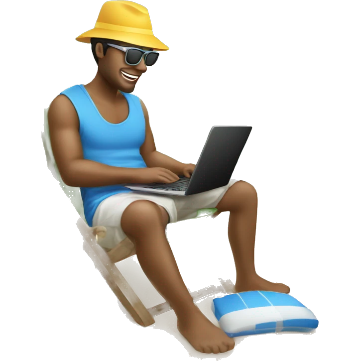 un homme travail sur son ordinateur à la plage emoji