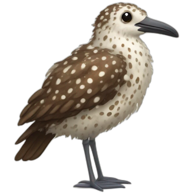fluffy brown speckled sea bird with white spots and long legs emoji