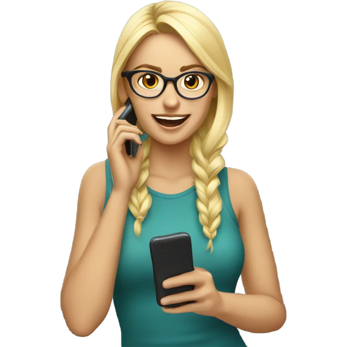 Beautiful Blonde girl wearing glasses talking on her phone  emoji