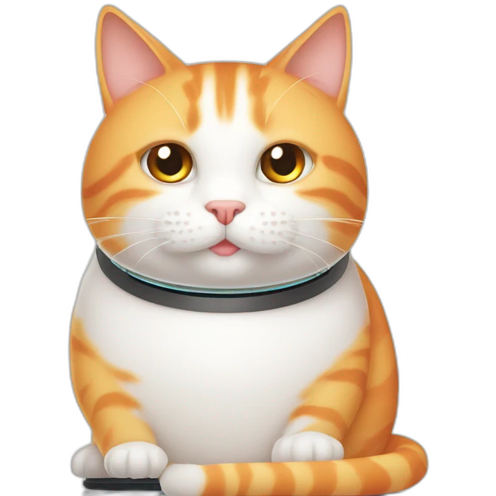 fat white and orange cat sitting on roomba emoji
