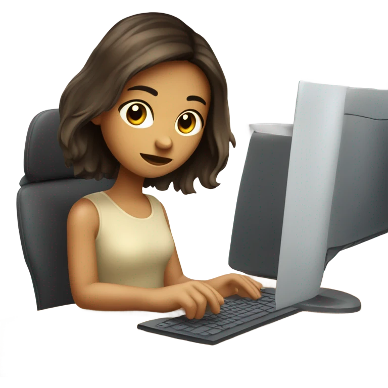 fille brune qui travaille sur ordinateur cheveux court emoji