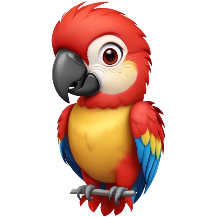 cinematic-cute-macaw-portrait-emoji,-head-tilted-playfully-and-inquisitively,-with-a-dazzling-red-plumage-and-round,-sparkling-eyes-filled-with-charm,-simplified-yet-irresistibly-adorable-features,-highly-detailed, white beak emoji