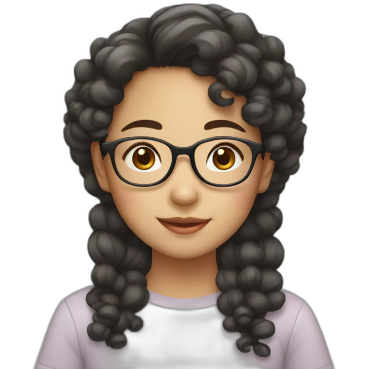cute asian girl with curly hair wearing glasses emoji