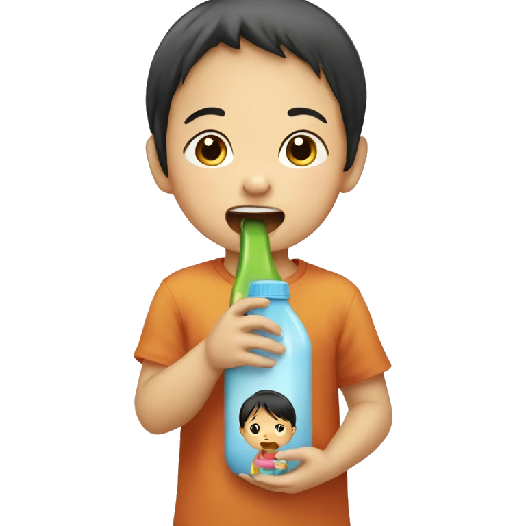 An Asian child eats from a bottle emoji