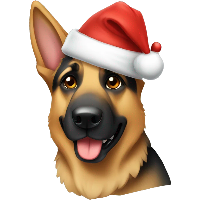 German shepherd dog wearing a Santa hat emoji