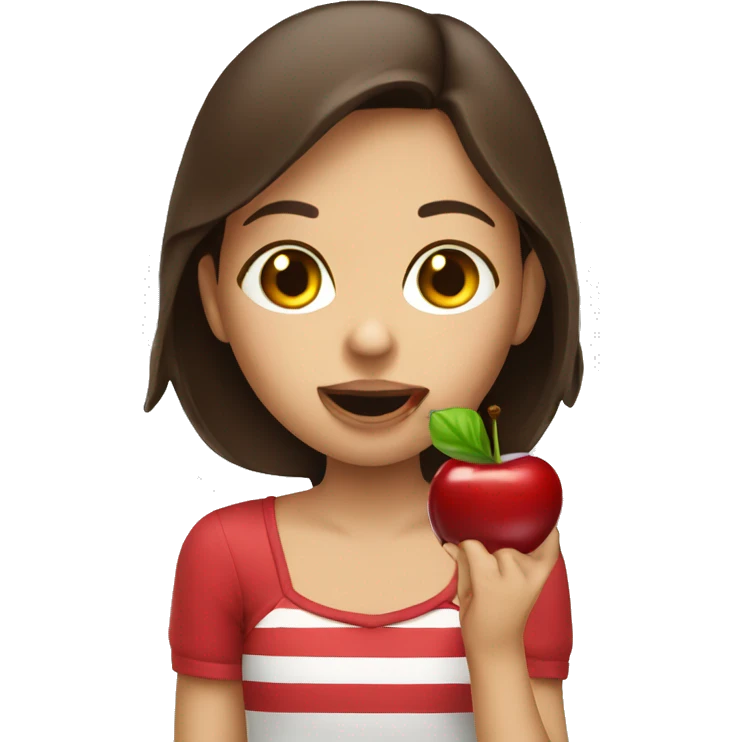 brunette girl eating a cherry emoji