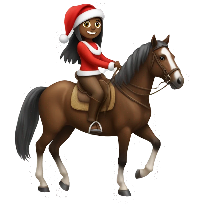 Girl riding horse with Santa hat emoji