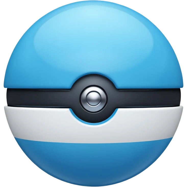 vibrant blue pokeball emoji with a black stripe and highlights, top half vibrant blue, bottom half white emoji