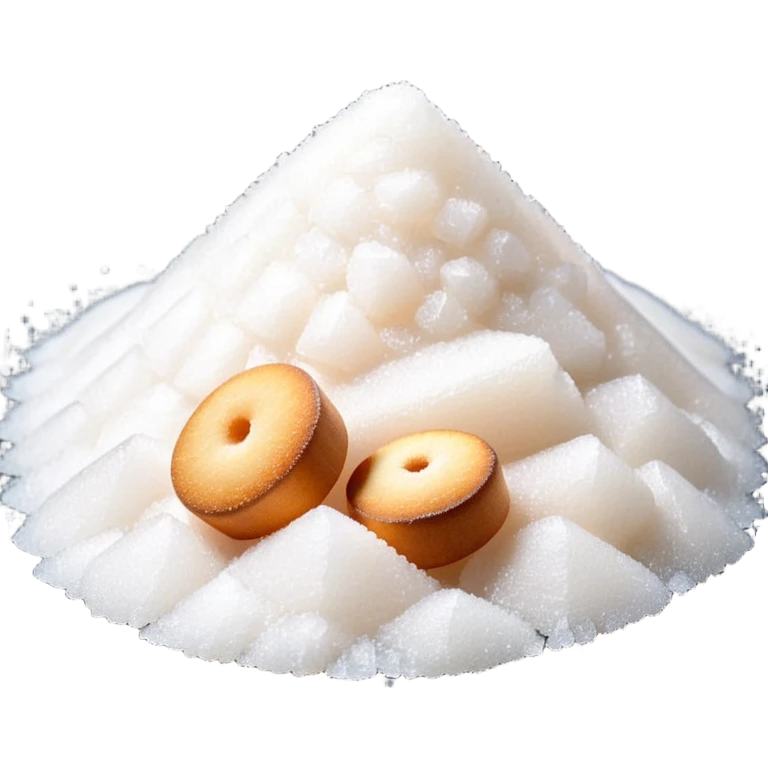 small mound or loose scatter of fine white granulated sugar with bright crystalline texture and soft shimmer, tiny uniform slightly reflective grains, soft lighting, subtle shadows, emoji scale emoji